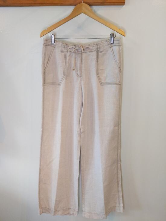 J. Jill Pants - J.Jill 100% Linen Wide Leg Drawstring Pants Neutral Beige Patch Pockets 8
